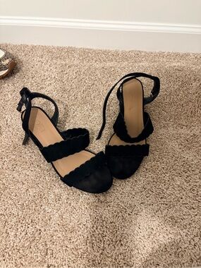 LOFT Black Scallop Ankle-Strap Heels